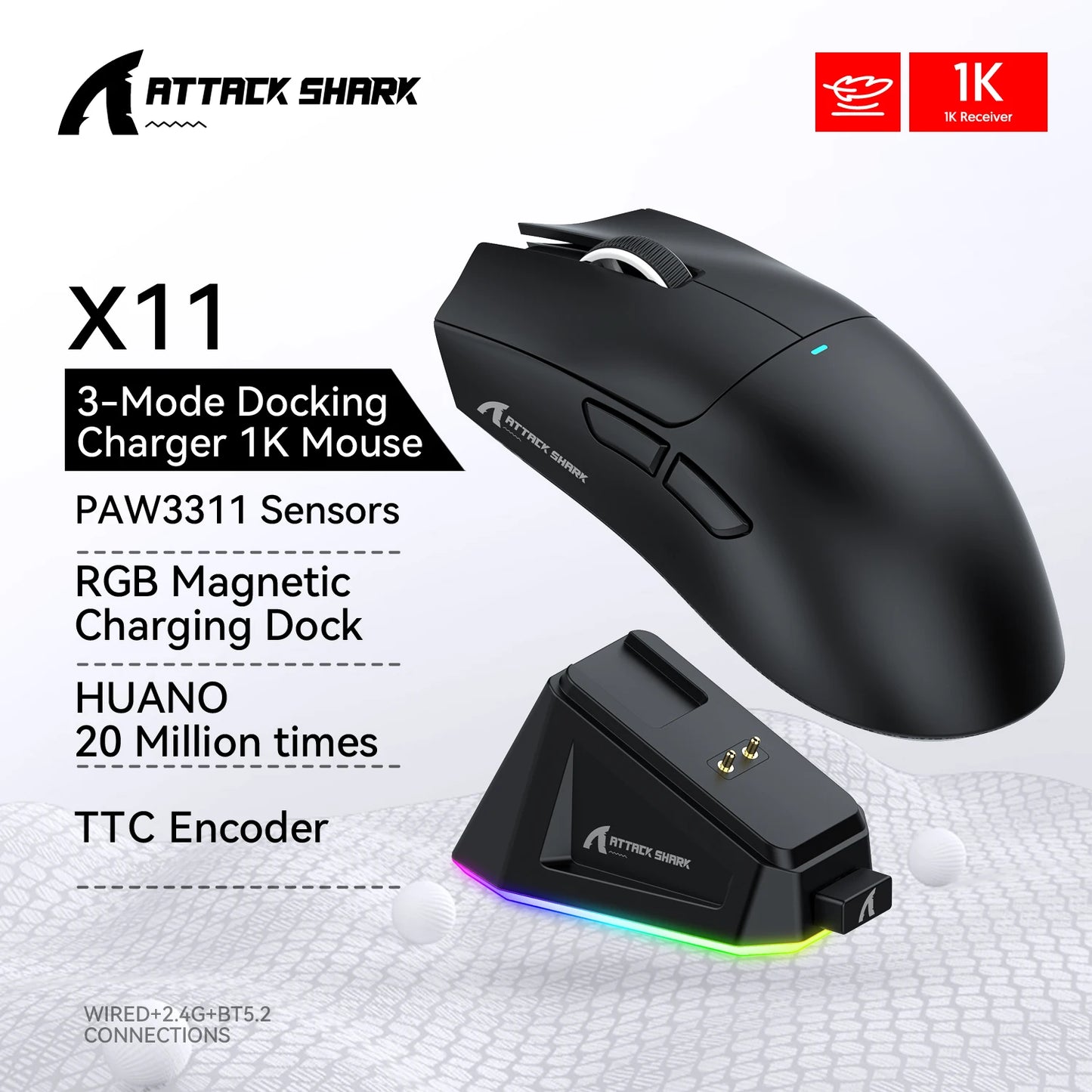 Attack Shark X11 – 22KDPI Wireless RGB Mouse