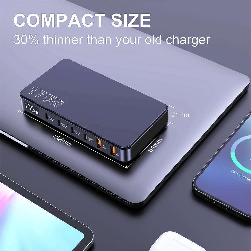 Ueetop 175W GaN 6-Port Desktop Charger – PD 100W + PPS 45W Fast Charging