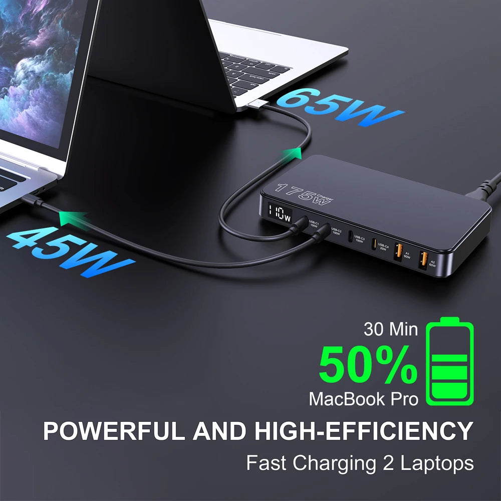 Ueetop 175W GaN 6-Port Desktop Charger – PD 100W + PPS 45W Fast Charging