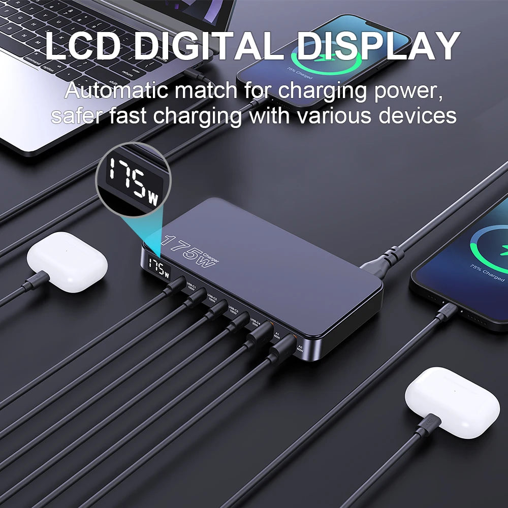 Ueetop 175W GaN 6-Port Desktop Charger – PD 100W + PPS 45W Fast Charging
