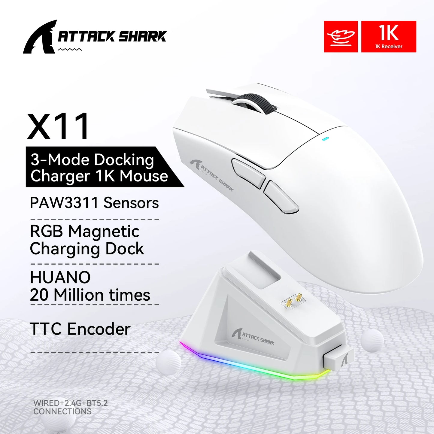 Attack Shark X11 – 22KDPI Wireless RGB Mouse
