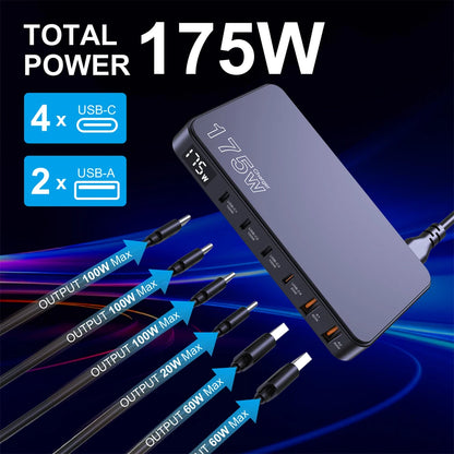 Ueetop 175W GaN 6-Port Desktop Charger – PD 100W + PPS 45W Fast Charging